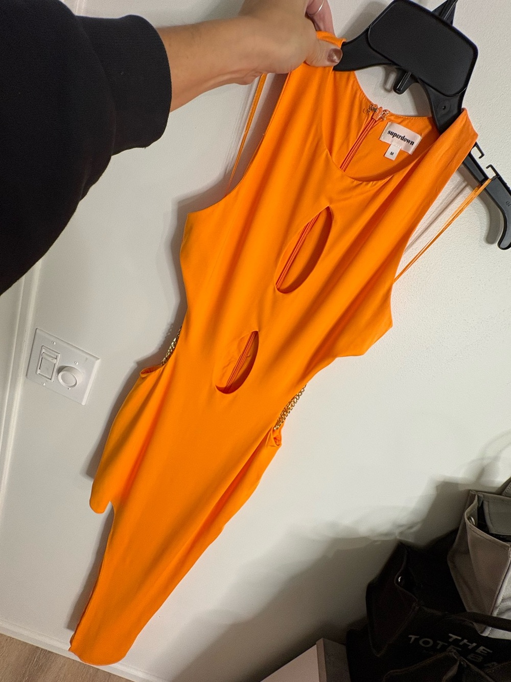 Superdown Neon Orange Dallas Cutout Dress with Chain Detail